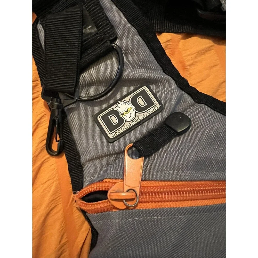 Diaper Dude Diaper Bag Gray Messenger Bag Crossbody Orange Zippers